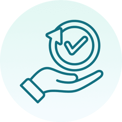 Icon of a hand holding a circular arrow with a checkmark inside, symbolizing refresh or approval.